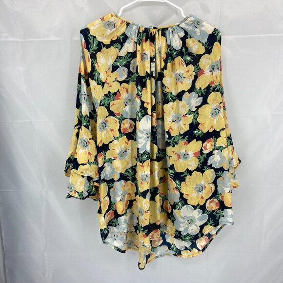 Chaps Women 2X Floral Blouse Top 3/4 Bell Sleeve Summer Spring Sheer Keyhole - Picture 3 of 8